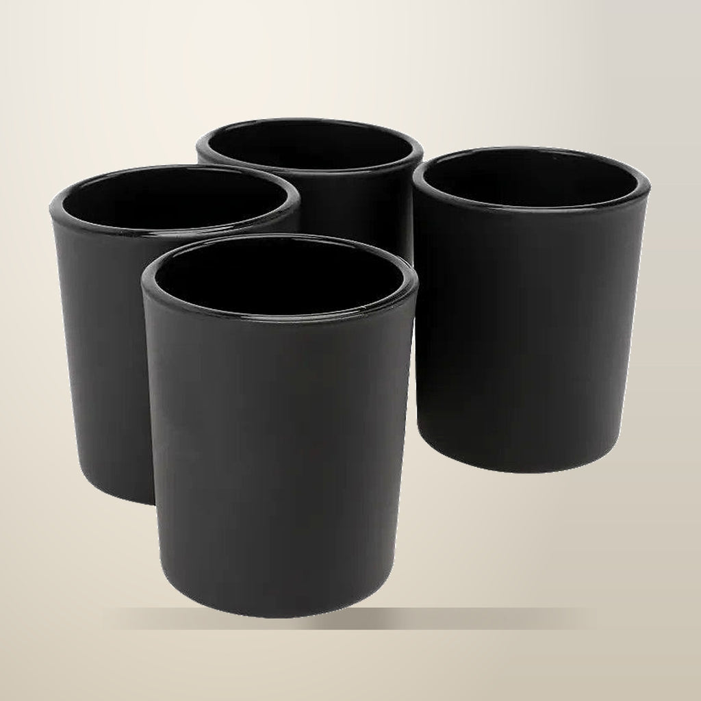 My Decorations Matt Black Glass Tealight Holders, 6.5 cm, on a plain cream background