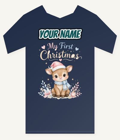 My First Christmas Fawn Personalised Kids Tee and Baby Bodysuit