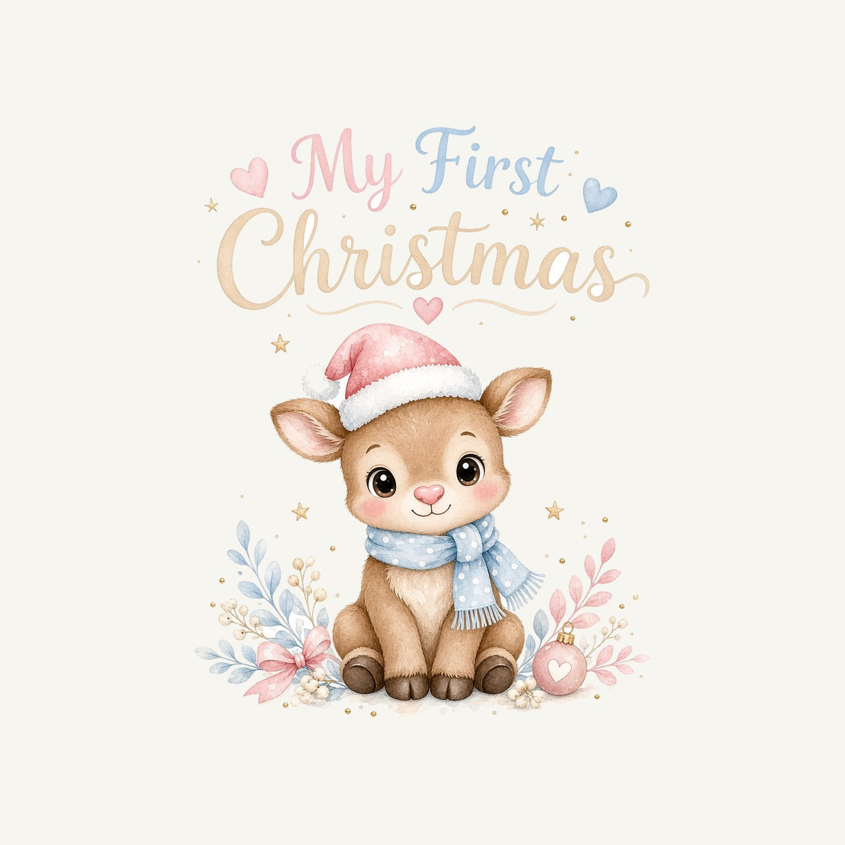My First Christmas Fawn Personalised Kids and Baby Christmas Tee