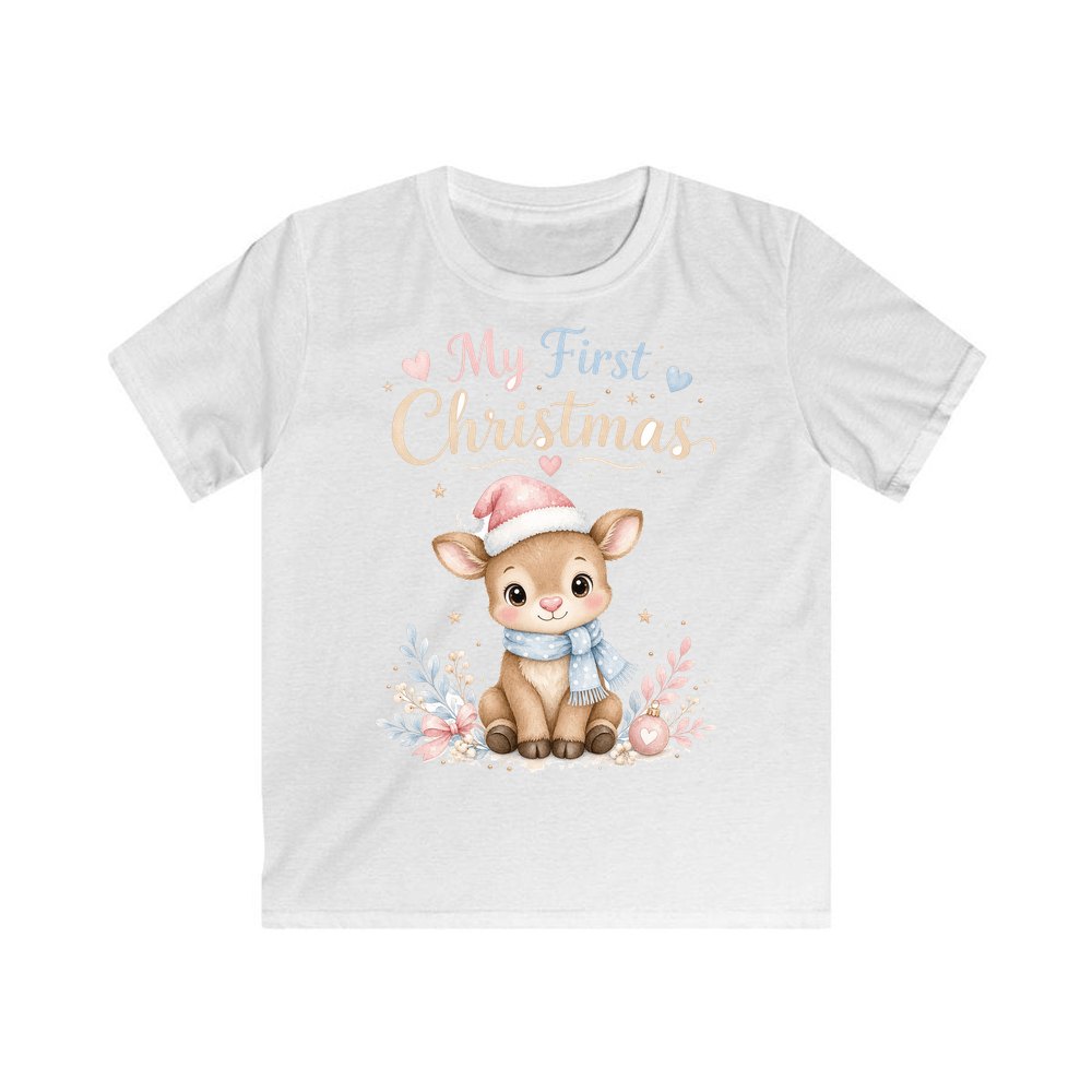 My First Christmas Fawn personalised kids Christmas tee in white