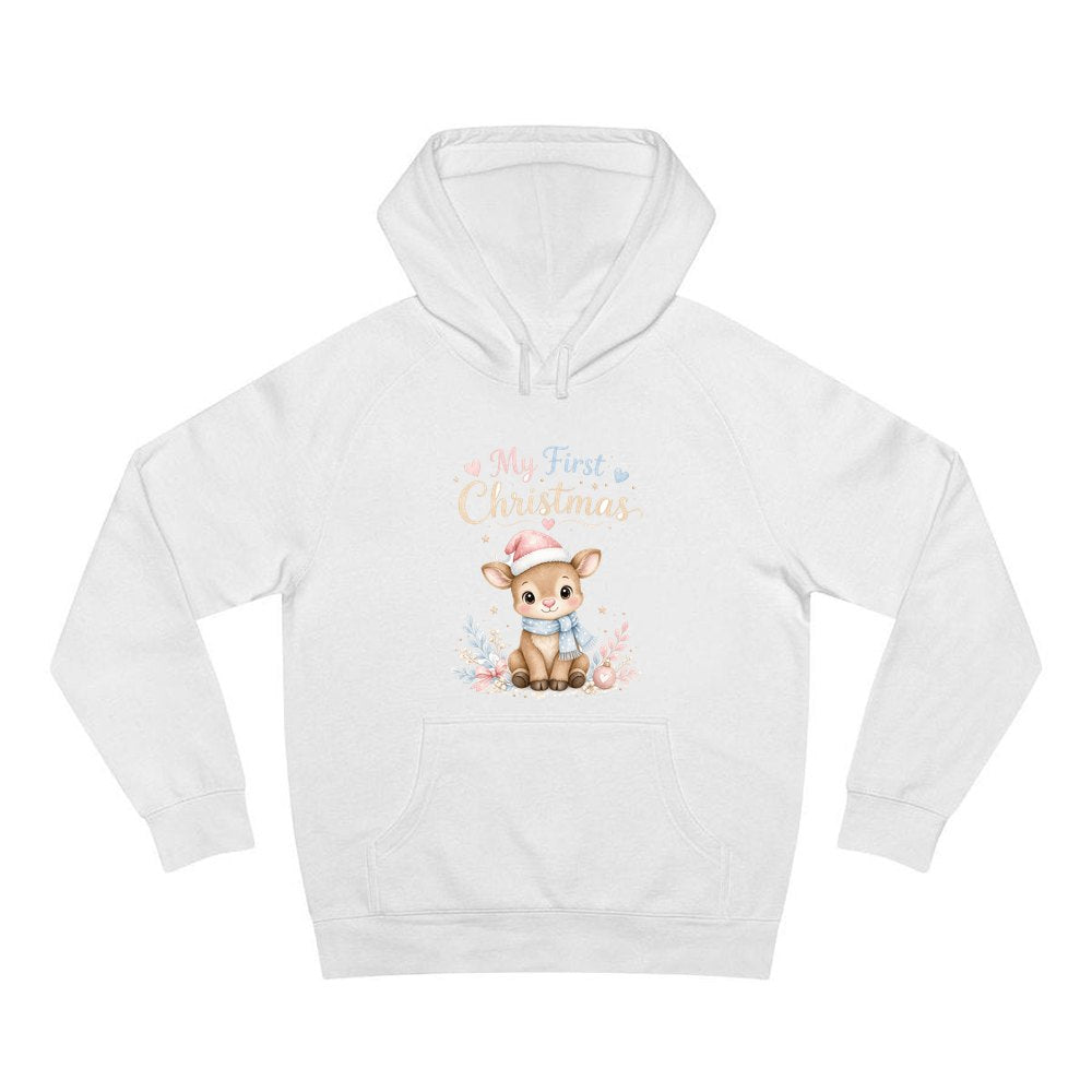My First Christmas Fawn personalised Christmas hoodie in white