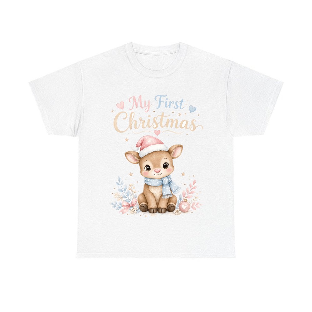My First Christmas Fawn personalised Christmas T-shirt in white
