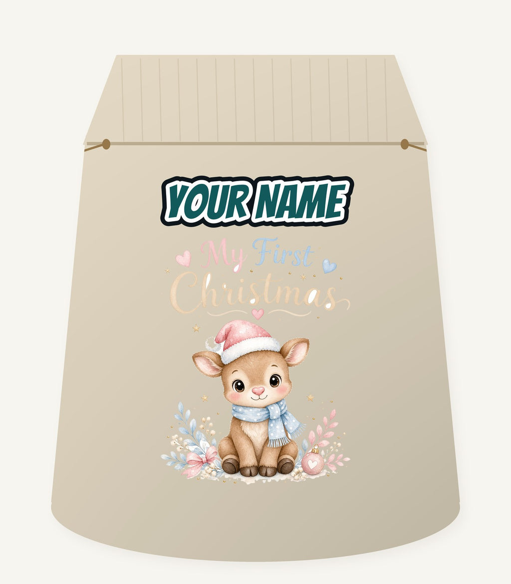 My First Christmas Fawn Personalised Santa Sack