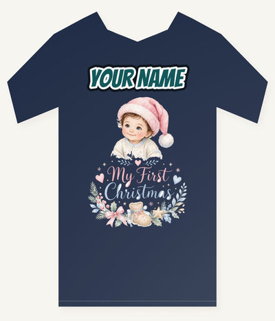 My First Christmas Pink Hat Personalised Kids and Baby Christmas Tee