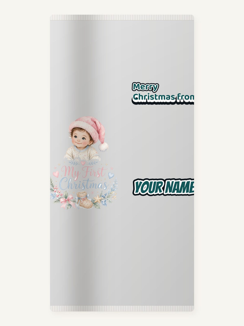 My First Christmas Pink Hat Personalised Beach Towel