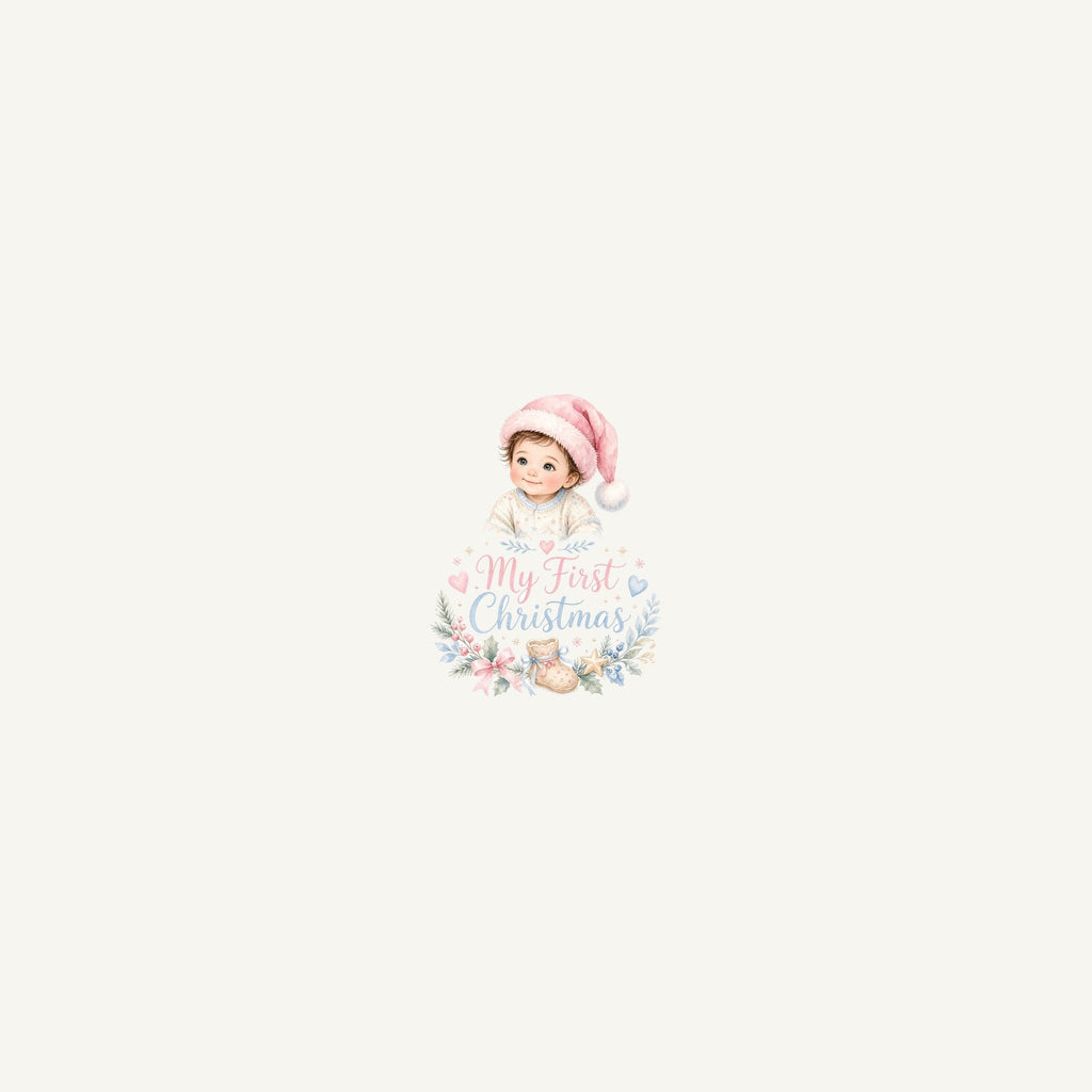 My First Christmas Pink Hat Personalised Beach Towel