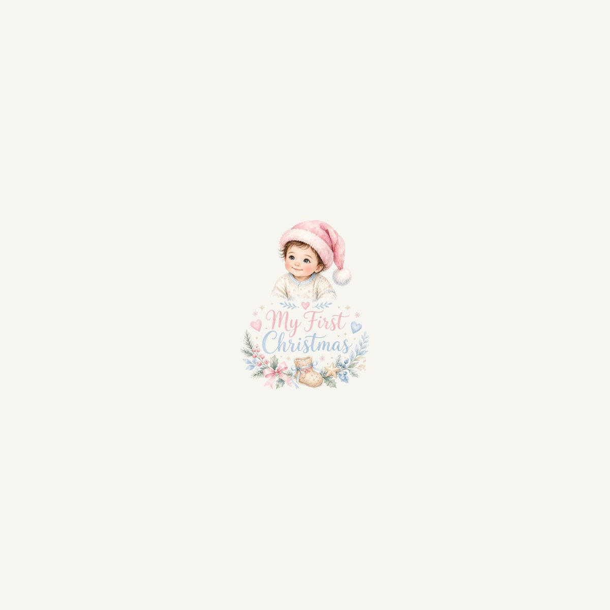 My First Christmas Pink Hat Personalised Beach Towel