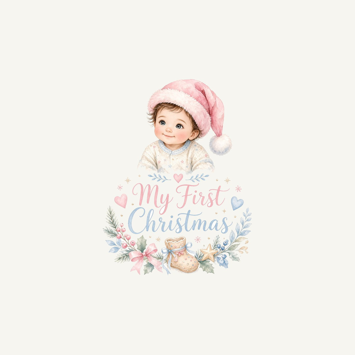 My First Christmas Pink Hat Personalised Christmas Mug
