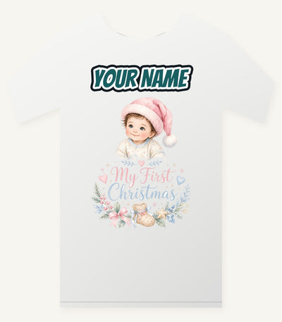 My First Christmas Pink Hat Personalised Christmas T-Shirt and Hoodie