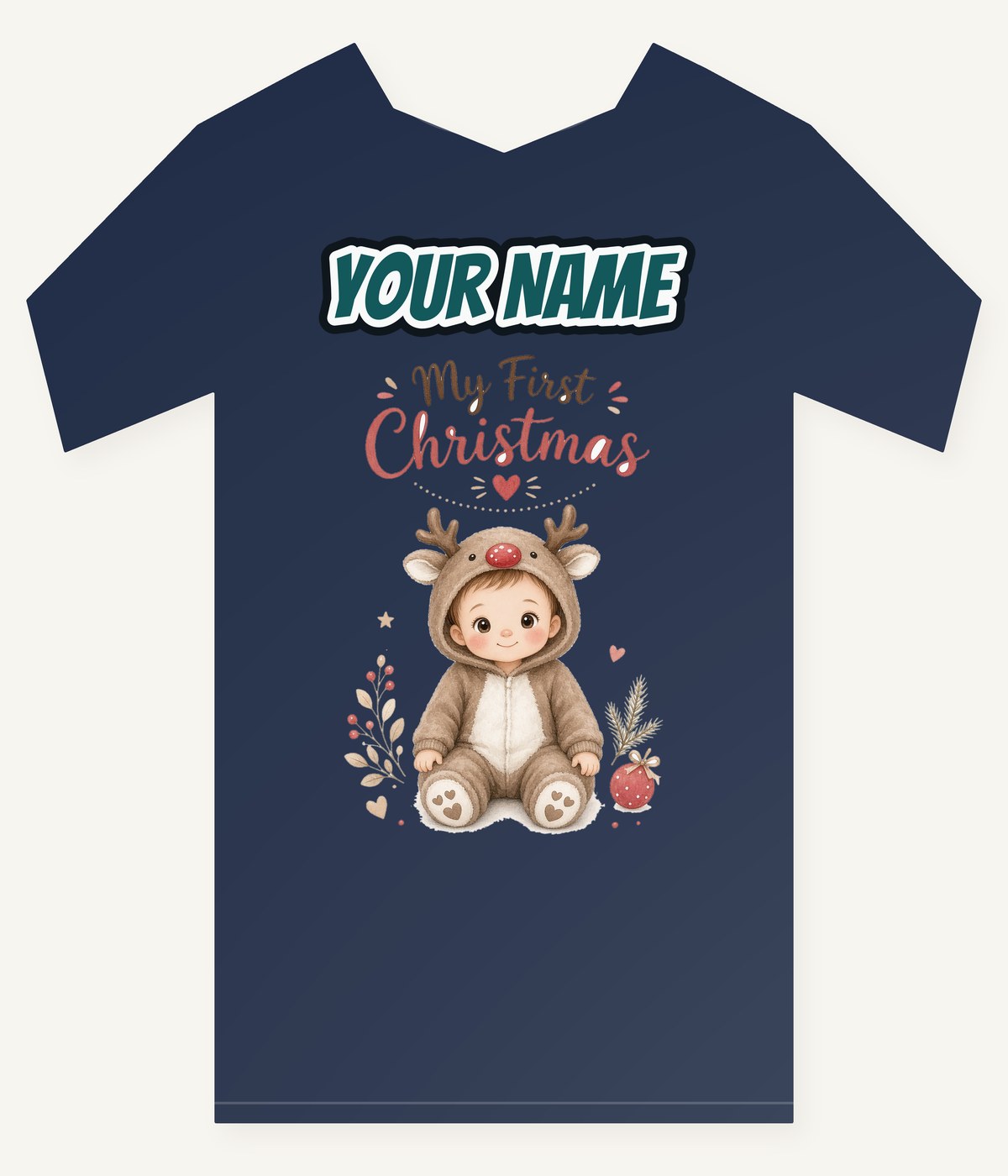 My First Christmas Reindeer Suit Personalised Kids and Baby Christmas Tee