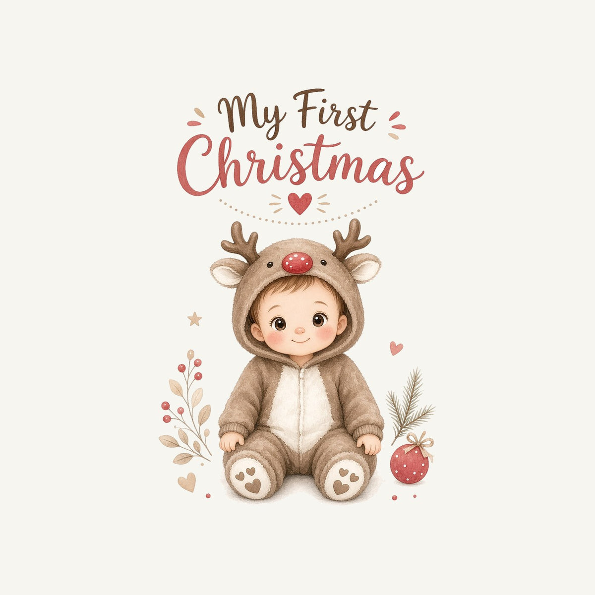 My First Christmas Reindeer Suit Personalised Kids and Baby Christmas Tee