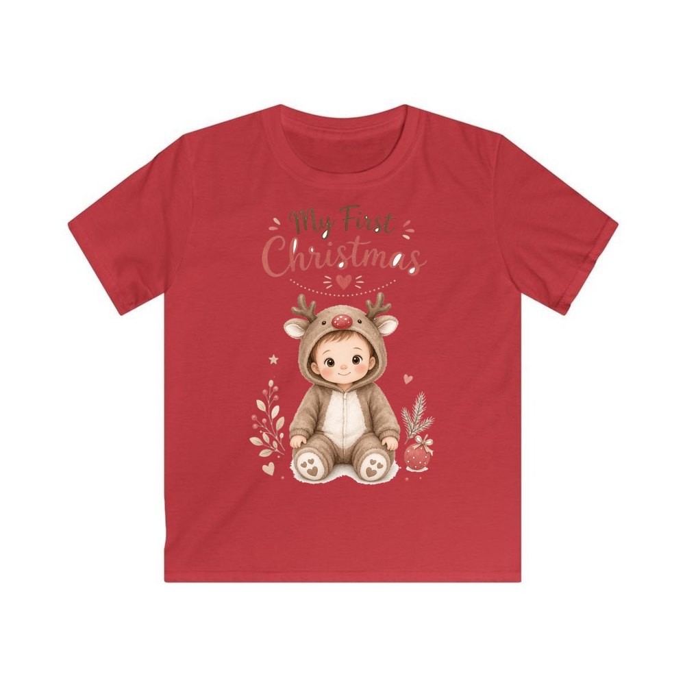 My First Christmas Reindeer Suit personalised kids Christmas tee in red