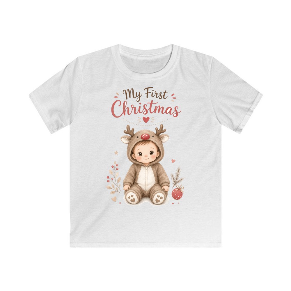 My First Christmas Reindeer Suit personalised kids Christmas tee in white