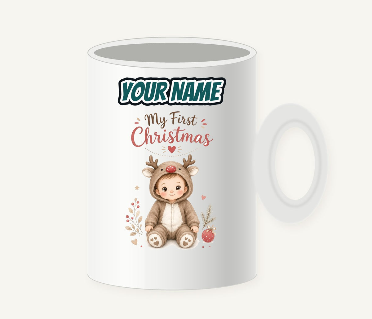 My First Christmas Reindeer Suit Personalised Christmas Mug