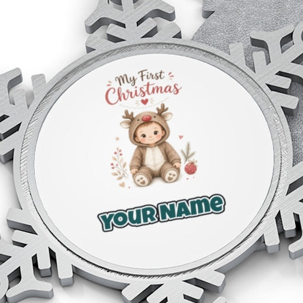 My First Christmas Reindeer Suit Personalised Pewter Christmas Ornament