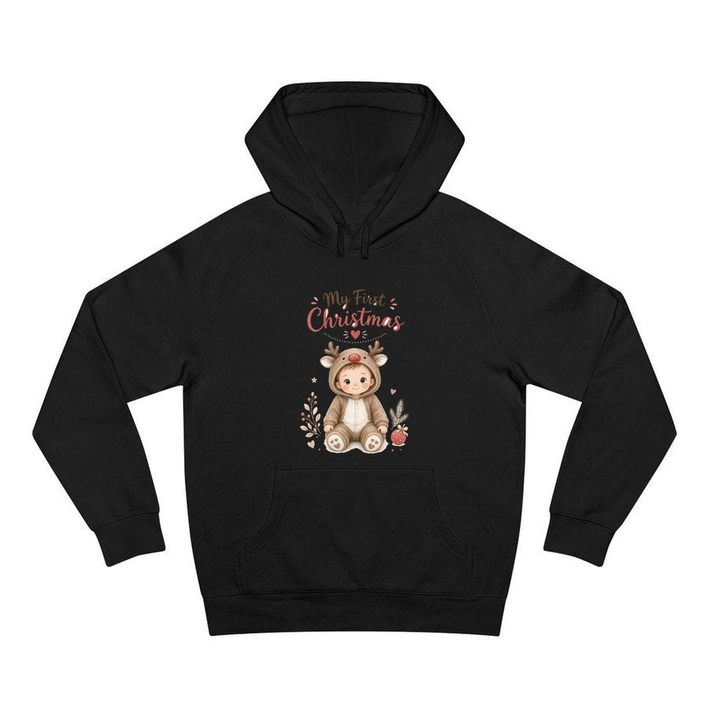 My First Christmas Reindeer Suit personalised Christmas hoodie in black