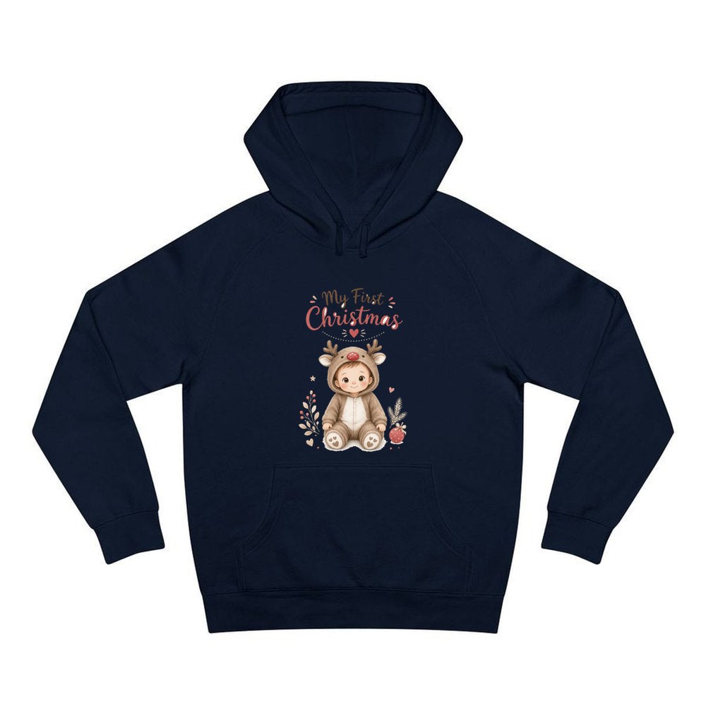 My First Christmas Reindeer Suit personalised Christmas hoodie in navy