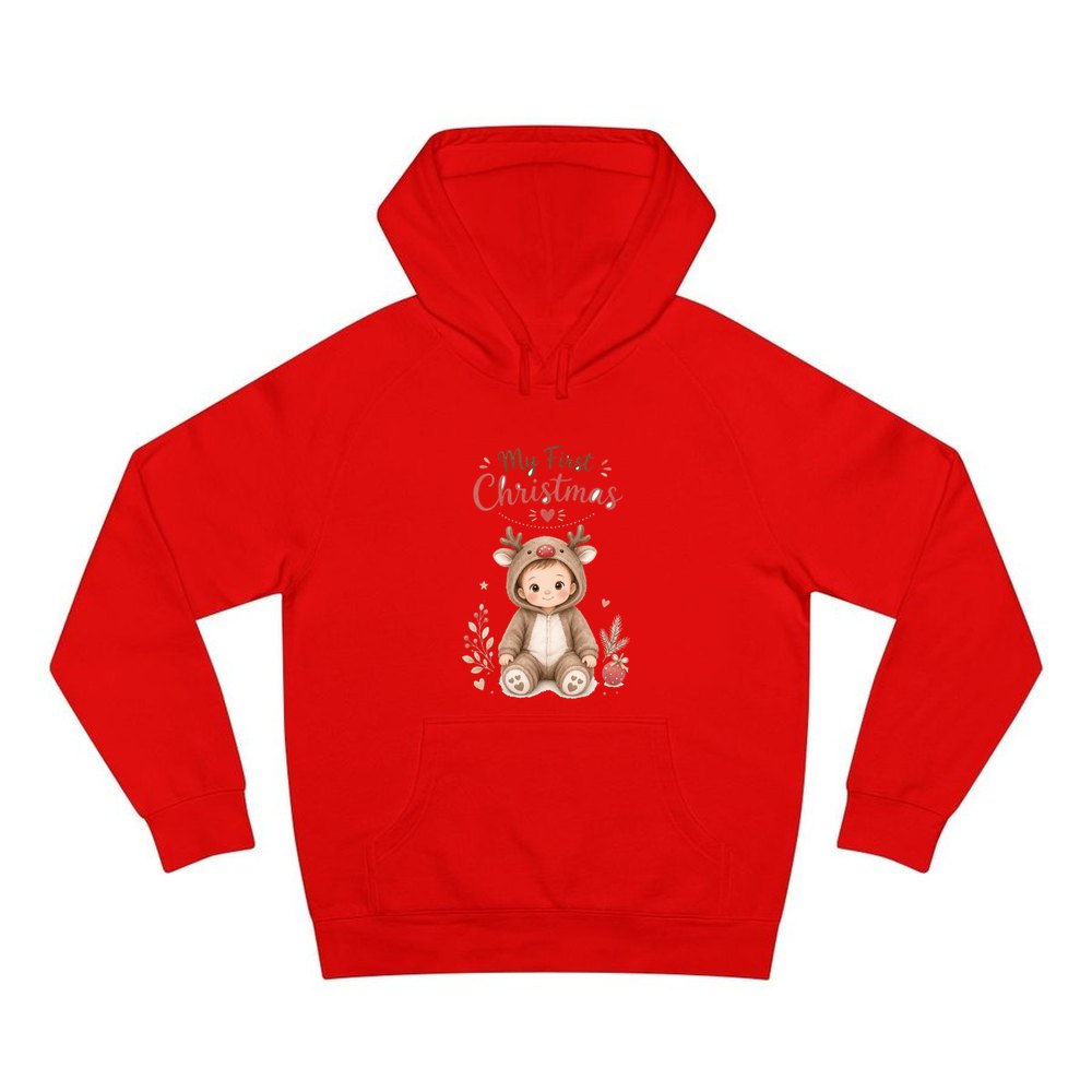 My First Christmas Reindeer Suit personalised Christmas hoodie in red
