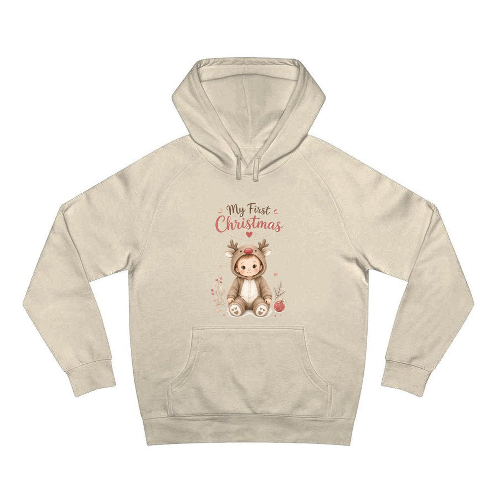 My First Christmas Reindeer Suit personalised Christmas hoodie in sand