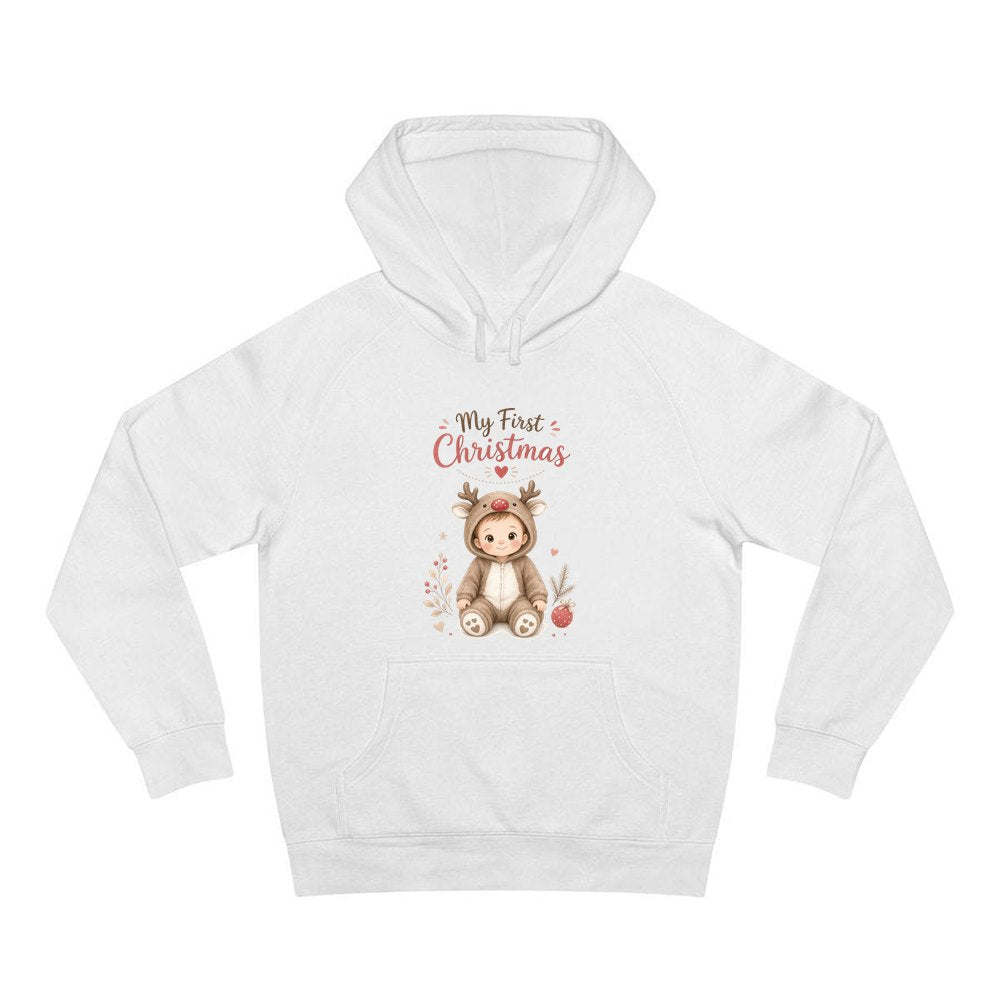 My First Christmas Reindeer Suit personalised Christmas hoodie in white