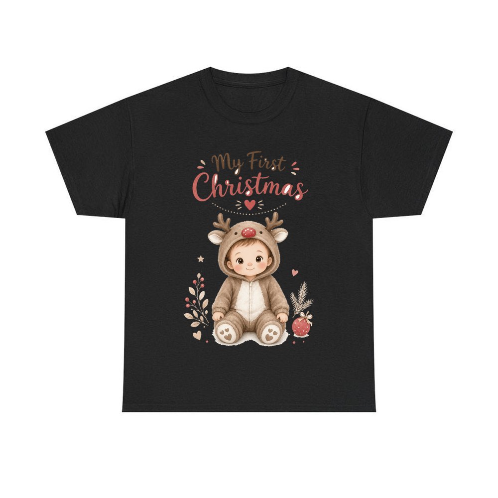 My First Christmas Reindeer Suit personalised Christmas T-shirt in black