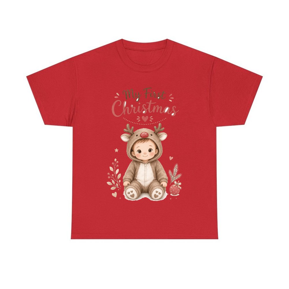 My First Christmas Reindeer Suit personalised Christmas T-shirt in red