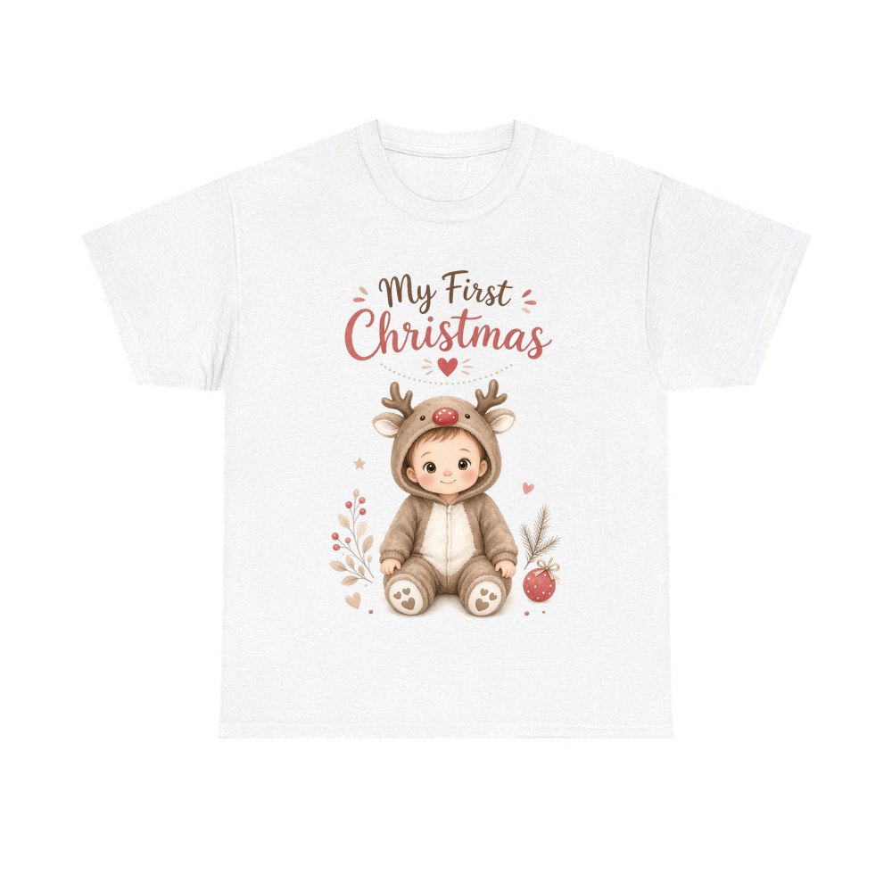 My First Christmas Reindeer Suit personalised Christmas T-shirt in white