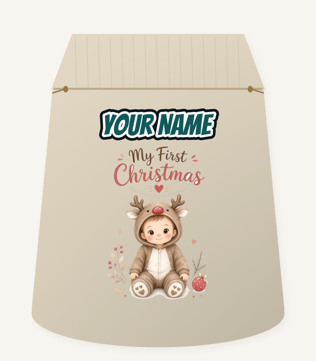 My First Christmas Reindeer Suit Personalised Santa Sack