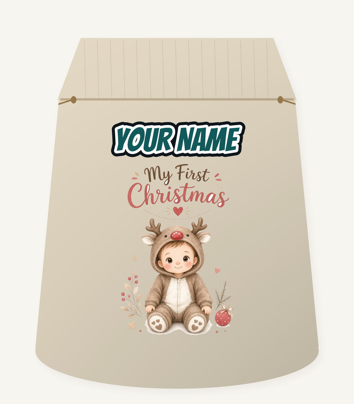 My First Christmas Reindeer Suit Personalised Santa Sack