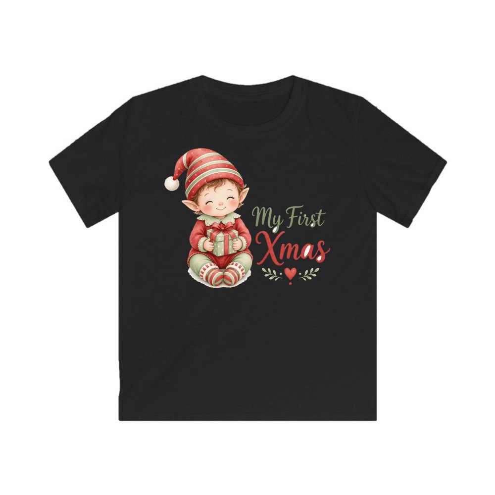 My First Xmas Elf personalised kids Christmas tee in black