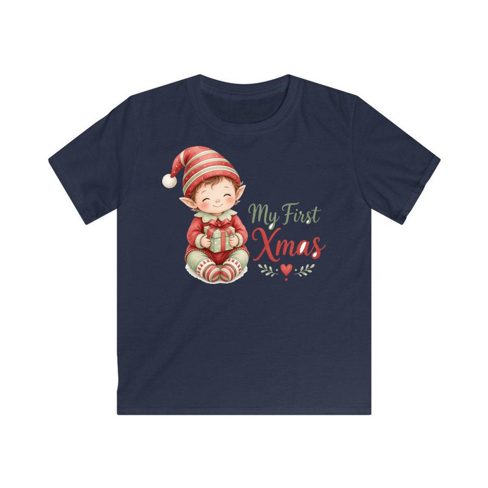 My First Xmas Elf personalised kids Christmas tee in navy