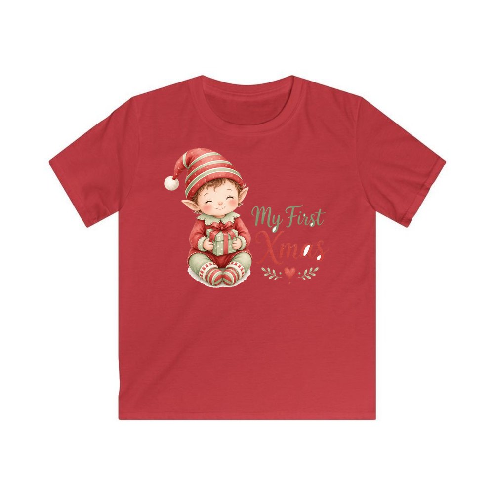My First Xmas Elf personalised kids Christmas tee in red