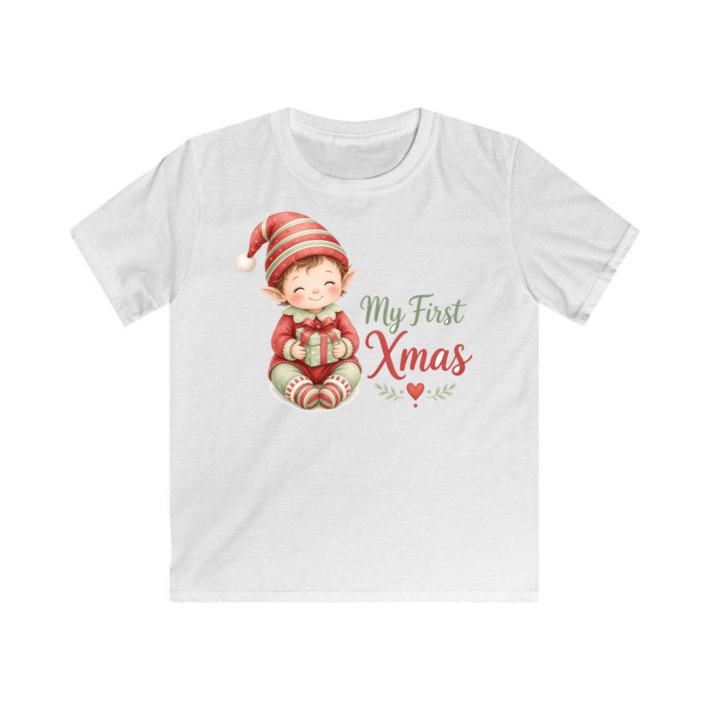 My First Xmas Elf personalised kids Christmas tee in white