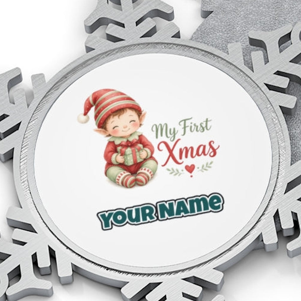 My First Xmas Elf Personalised Pewter Christmas Ornament