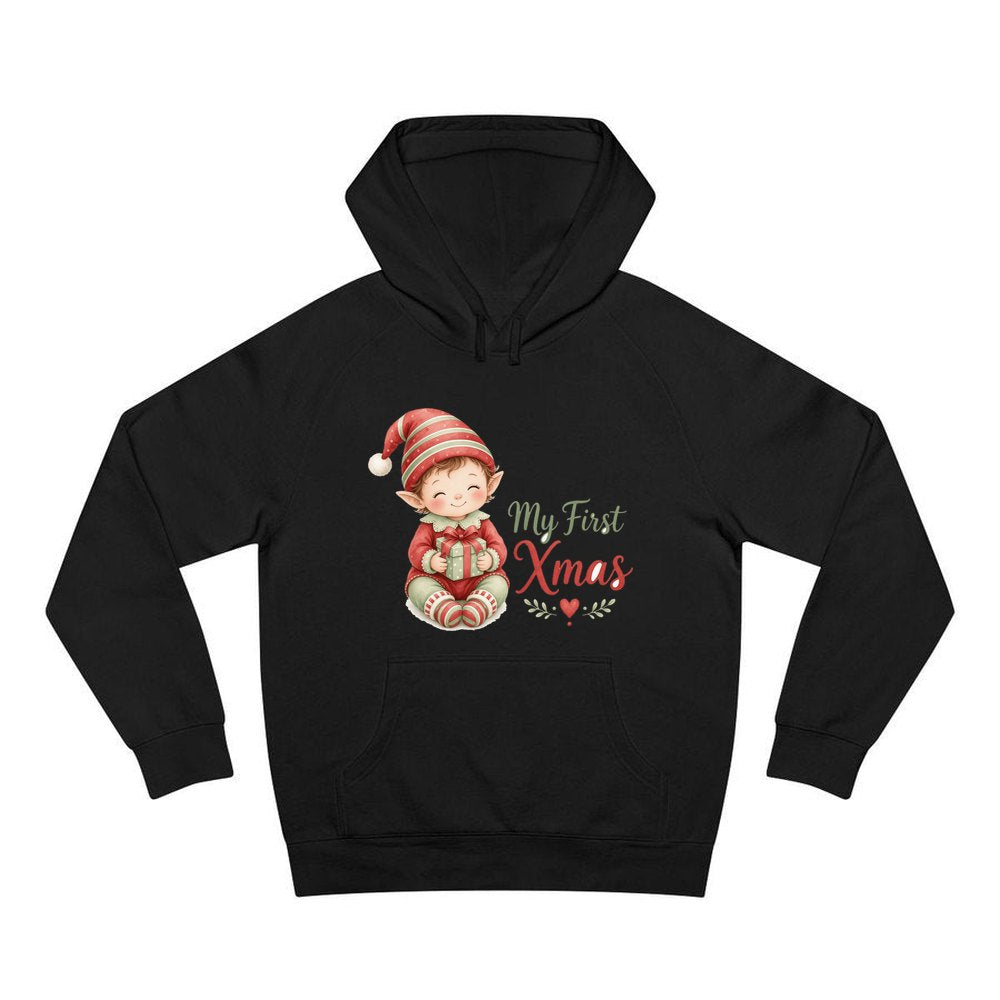 My First Xmas Elf personalised Christmas hoodie in black