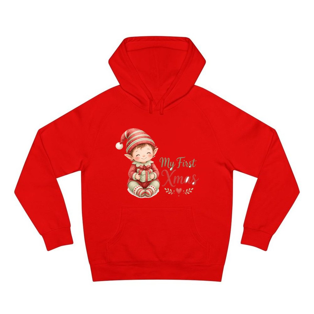 My First Xmas Elf personalised Christmas hoodie in red