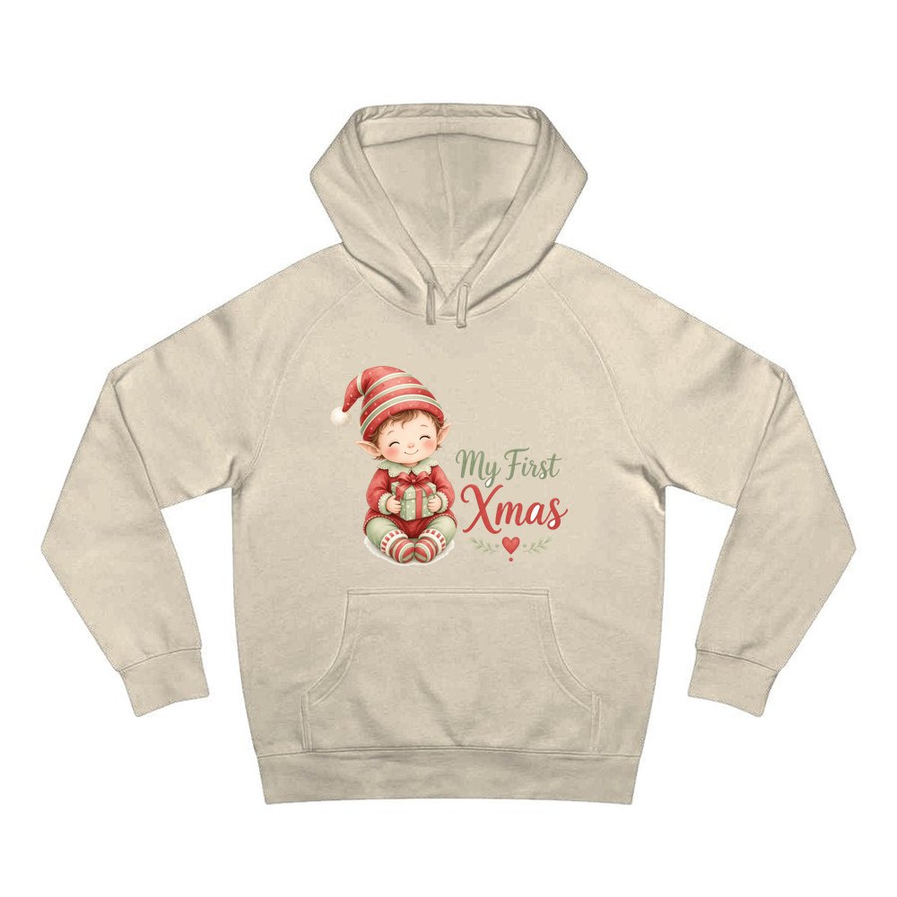 My First Xmas Elf personalised Christmas hoodie in sand