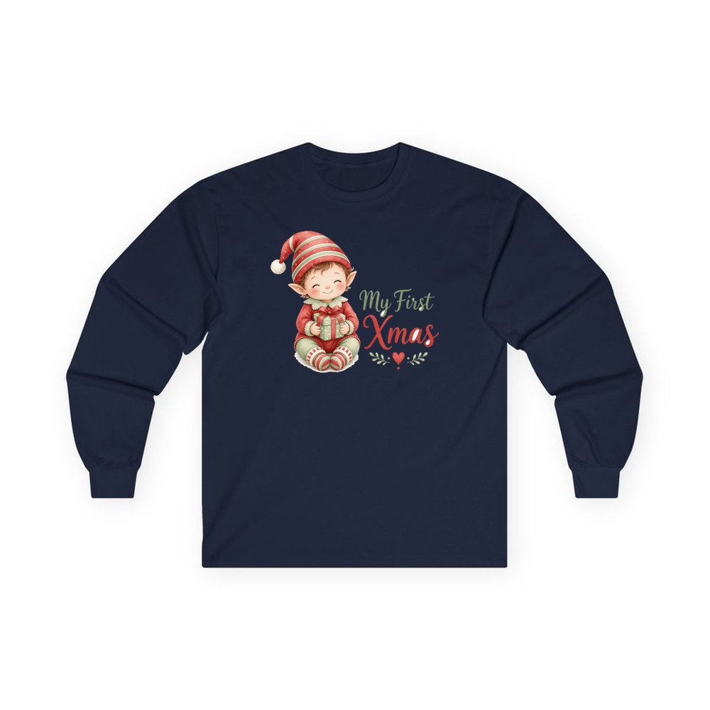 My First Xmas Elf personalised long sleeve Christmas T-shirt in navy