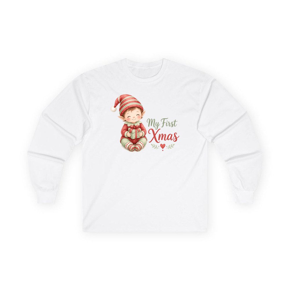 My First Xmas Elf personalised long sleeve Christmas T-shirt in white