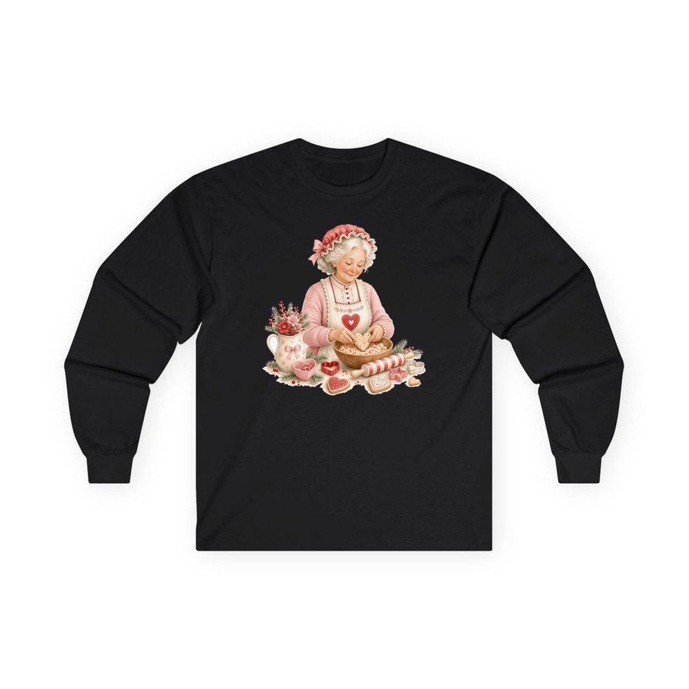 Nan Baking Christmas Biscuits personalised long sleeve Christmas T-shirt in black