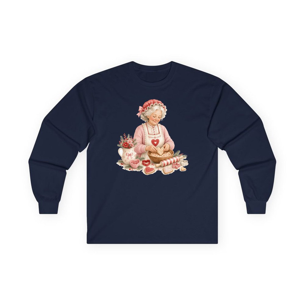 Nan Baking Christmas Biscuits personalised long sleeve Christmas T-shirt in navy