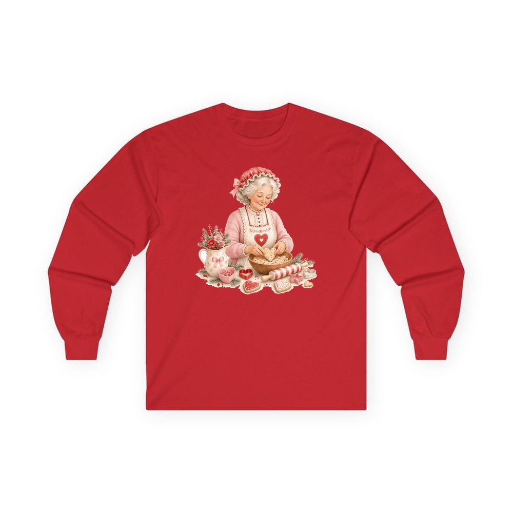 Nan Baking Christmas Biscuits personalised long sleeve Christmas T-shirt in red