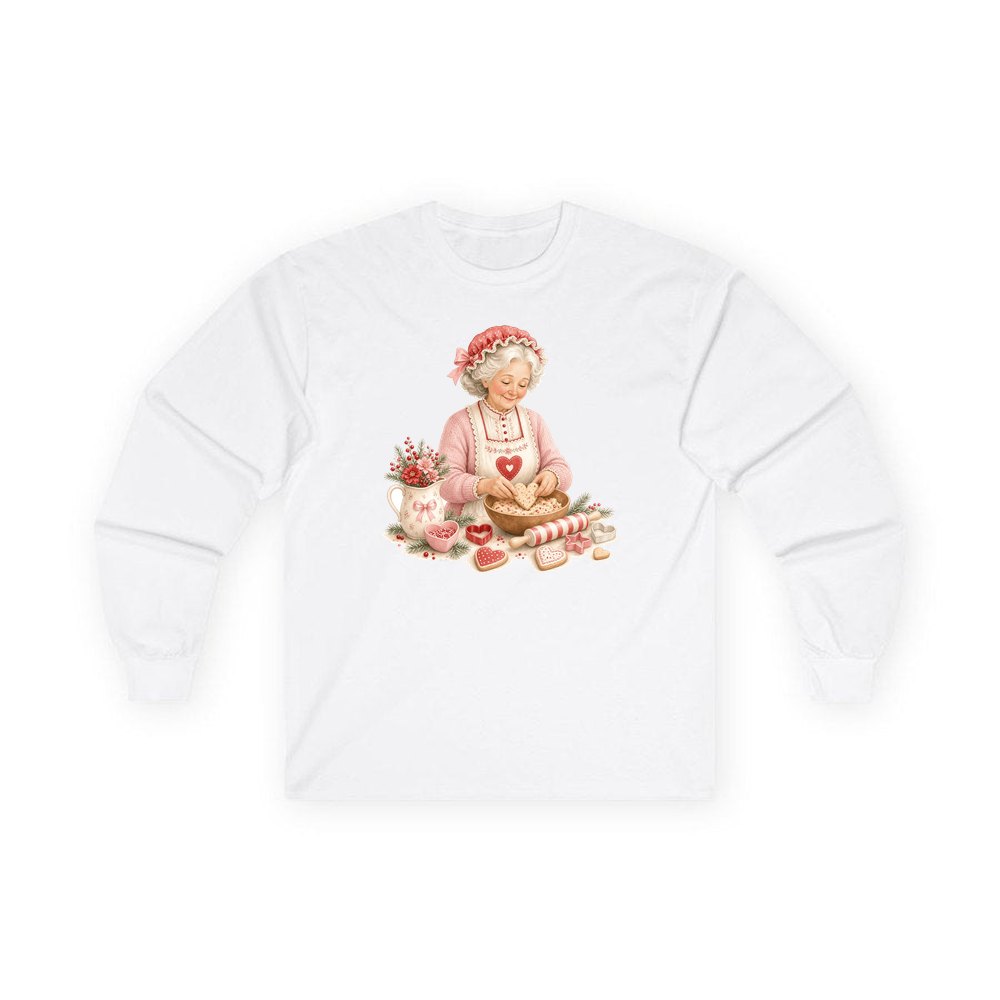 Nan Baking Christmas Biscuits personalised long sleeve Christmas T-shirt in white