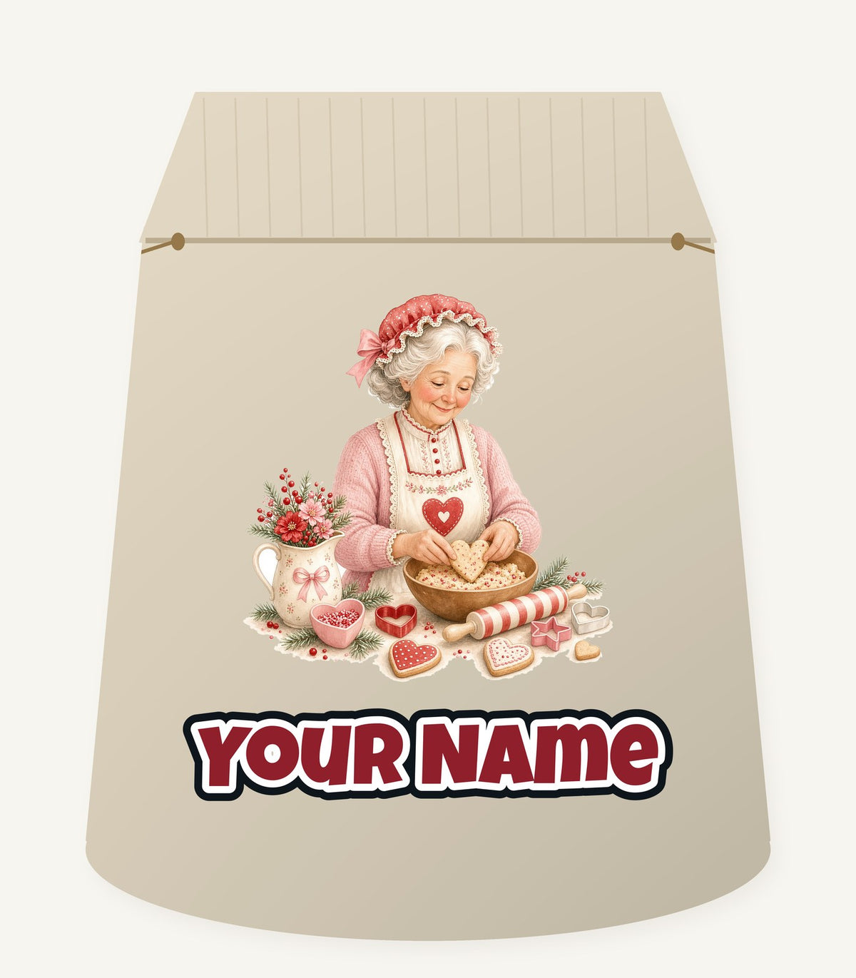 Nan Baking Christmas Biscuits Personalised Santa Sack