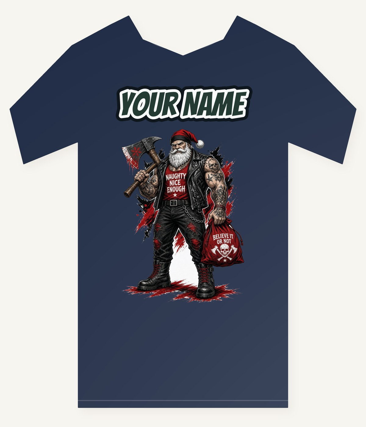 Naughty Nice Enough Biker Santa Personalised Kids and Baby Christmas Tee