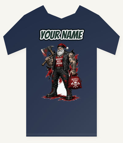 Naughty Nice Enough Biker Santa Personalised Kids Tee and Baby Bodysuit
