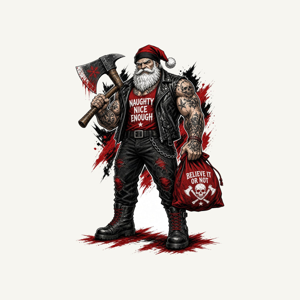 Naughty Nice Enough Biker Santa Personalised Kids Tee and Baby Bodysuit