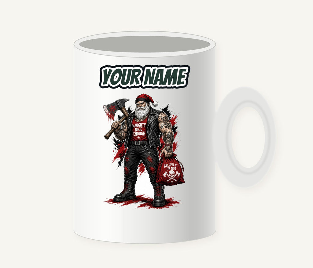 Naughty Nice Enough Biker Santa Personalised Christmas Mug