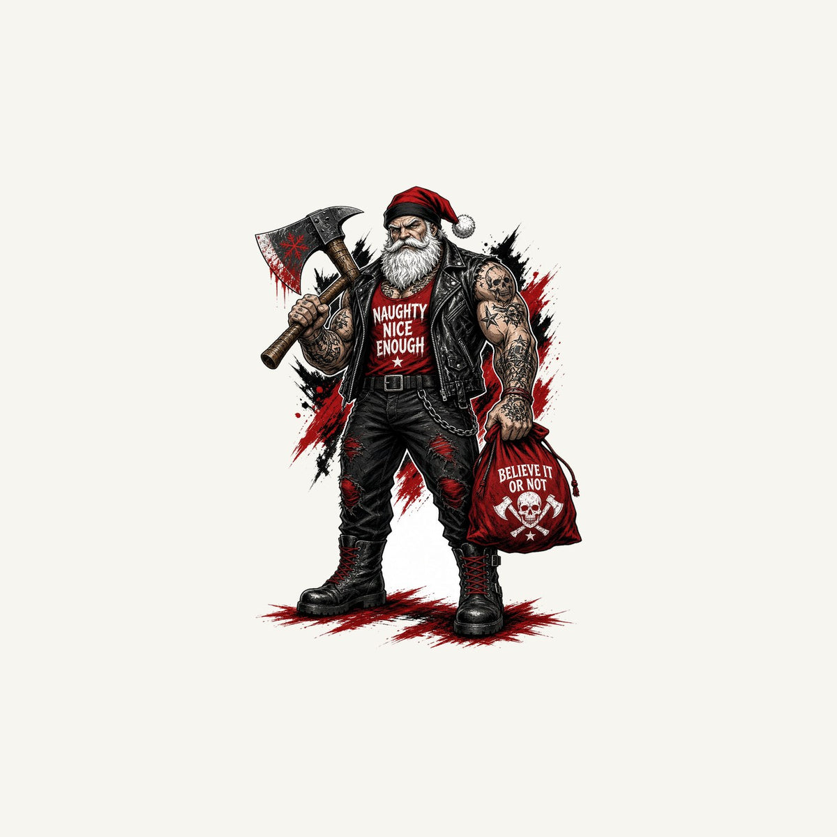 Naughty Nice Enough Biker Santa Personalised Christmas Mug