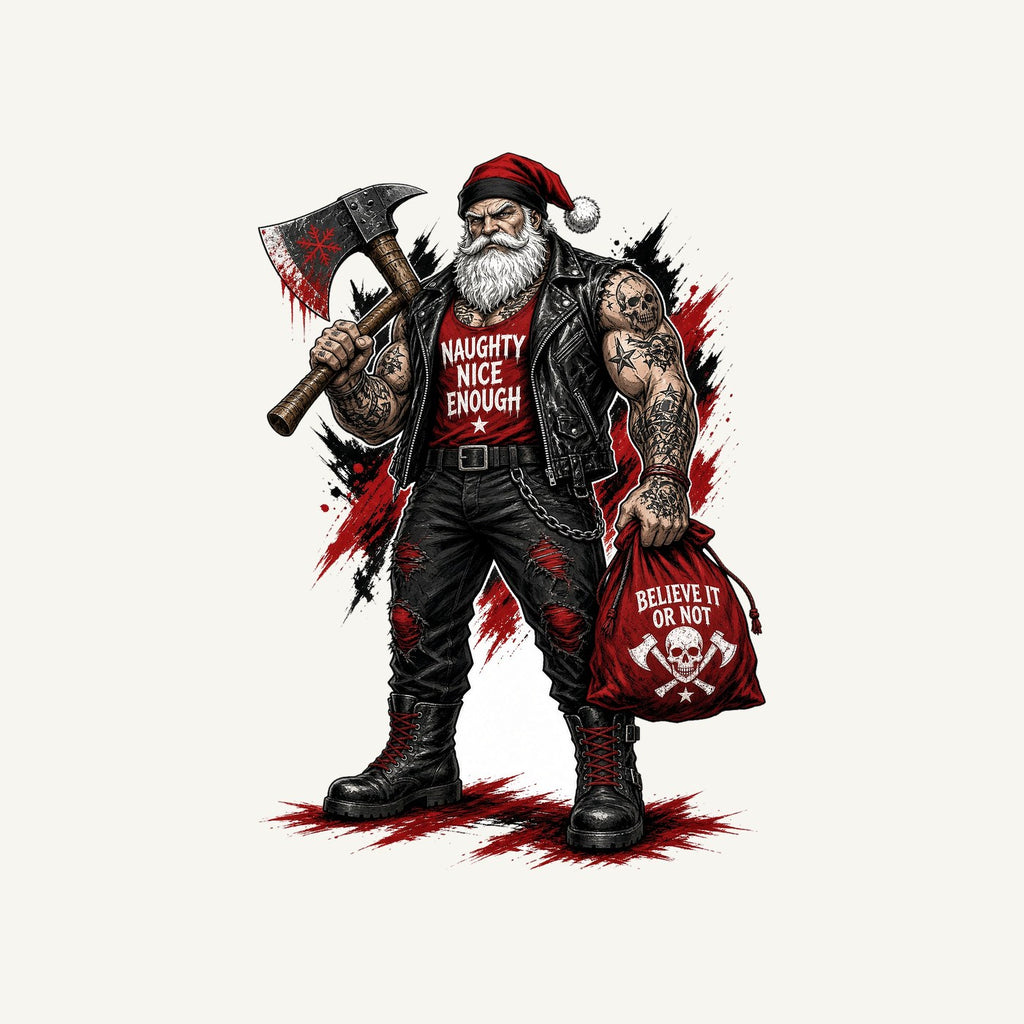 Naughty Nice Enough Biker Santa Personalised Christmas T-Shirt and Hoodie